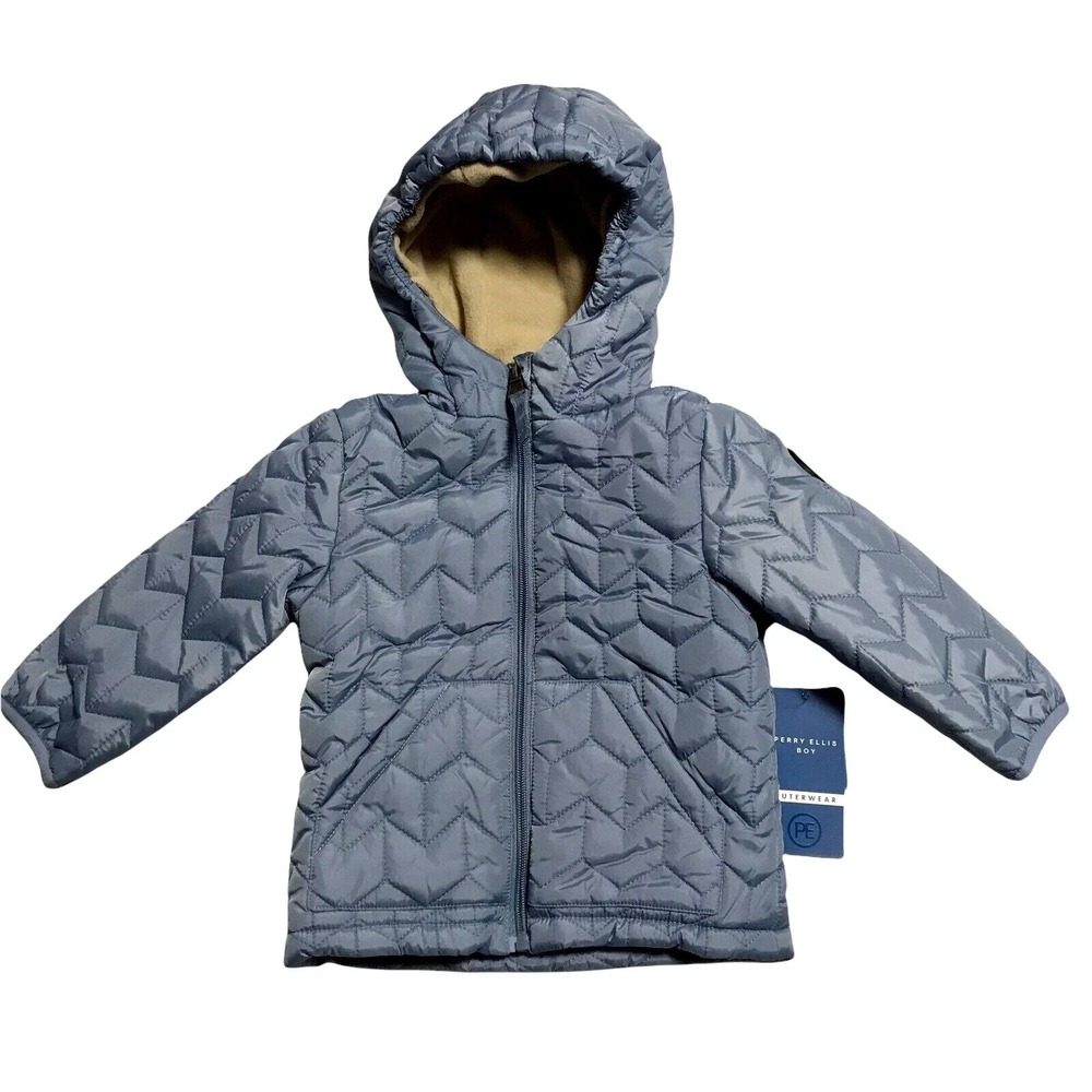 Perry Ellis Baby Boys Fleece Lined Quilted Jacket Size 24M Blue Warm Winter Coat
